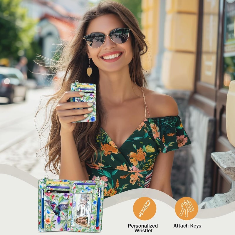 Yonlevres Credit Card Holder Slim Wallet, Hummingbird RFID Wallet Women Front Pocket Small Card Holder, Travel Funny Cute Thin Card Case ID Window PU Leather RFID Blocking Card Organizer Gifts Girls - Image 2